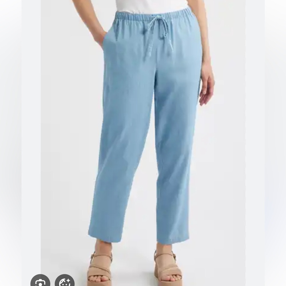 Eileen Fisher Organic Cotton relaxed Drawstring Chambray Denim Pants Blue XL